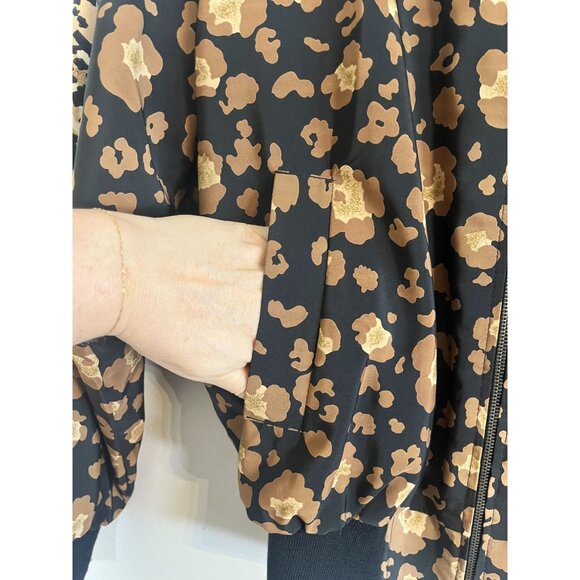 Retro Animal Print Bomber Jacket L Brown Leopard Safari Neutral Chic Festive 70s - Picture 6 of 14